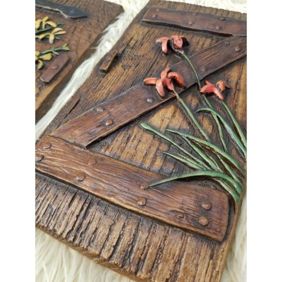 Vtg 70s Terrestone Garden Gate with Wildflowers Wall Hangings, Orzeck Decorative - Picture 3 of 7